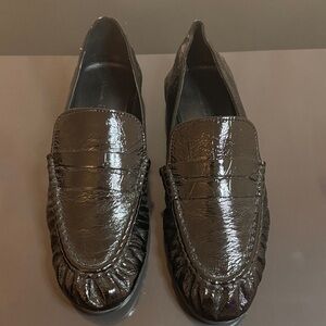 Massimo Dutti Black Patent Leather Loafers Size 39 Women Clean Made In Morocco